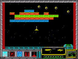 Exploding Wall (ZX Spectrum) screenshot: Grabbed the multiple ball power-up.