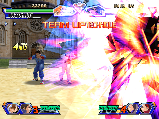 Project Justice (Dreamcast) screenshot: Team up technique can make double damage than burning vigor attack.