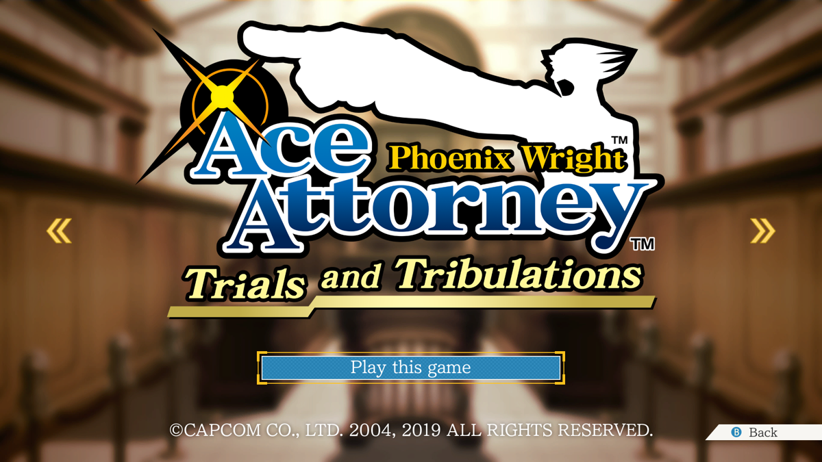 Phoenix Wright: Ace Attorney Trilogy (Windows) screenshot: Phoenix Wright: Ace Attorney - Trials and Tribulations (Phoenix Wright 3). Title screen