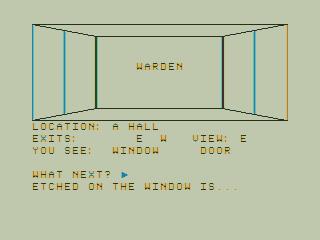 The CoCo Zone (TRS-80 CoCo) screenshot: Outside the Warden's Office