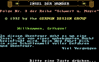 Schwert und Magie IV: Folge 7+8 (Commodore 64) screenshot: Start Screen Folge Nr. 8: Insel Der Wunder.