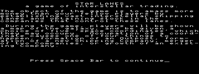 Star Lanes (TRS-80 CoCo) screenshot: Instructions