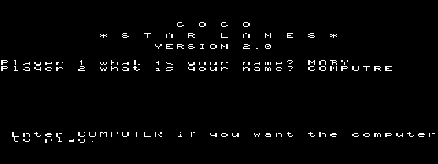 Star Lanes (TRS-80 CoCo) screenshot: Starting a New Game