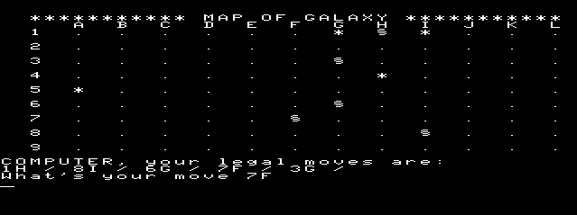 Star Lanes (TRS-80 CoCo) screenshot: Choosing Starting Location