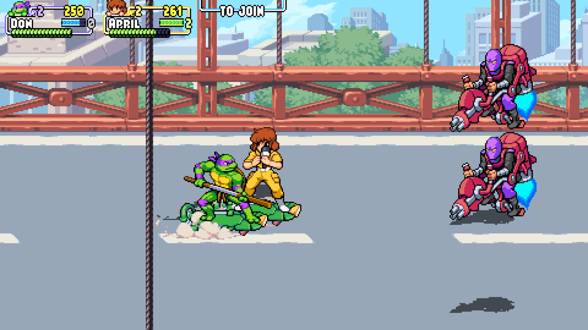 Teenage Mutant Ninja Turtles: Shredder's Revenge (Windows) screenshot: Skateboard level