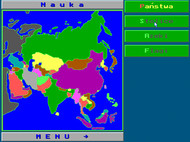 Geografia Ogólna Azji (DOS) screenshot: Learning menu