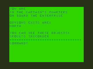 Star Trek Adventure (TRS-80 CoCo) screenshot: Awaking in the Captain Quarters