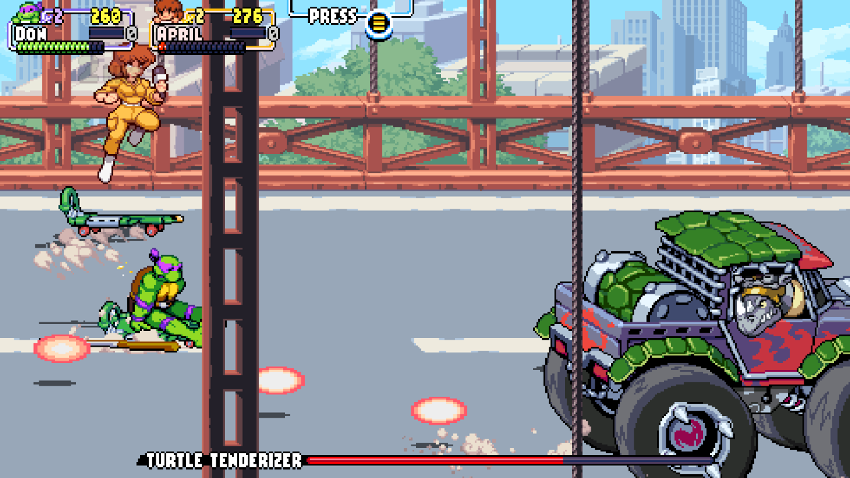 Teenage Mutant Ninja Turtles: Shredder's Revenge (Windows) screenshot: Highway boss