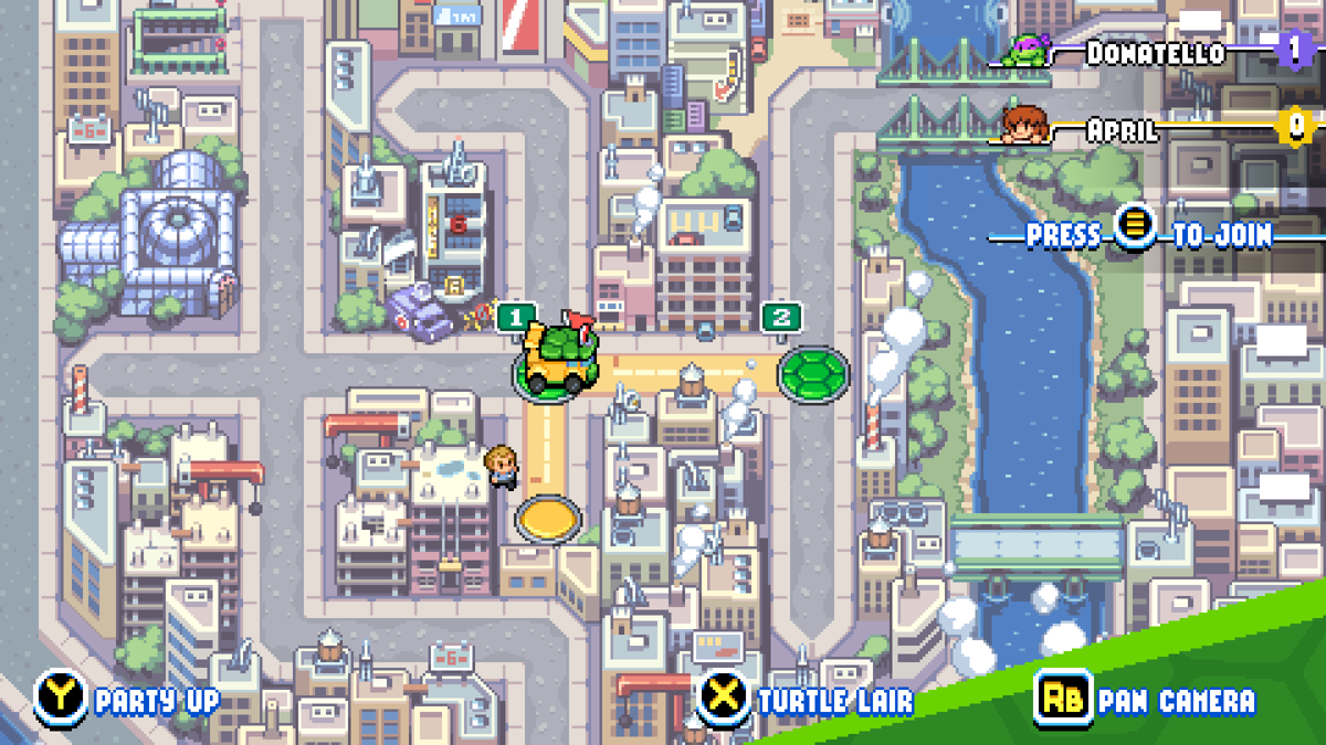 Teenage Mutant Ninja Turtles: Shredder's Revenge (Windows) screenshot: The stages are selected on a city map