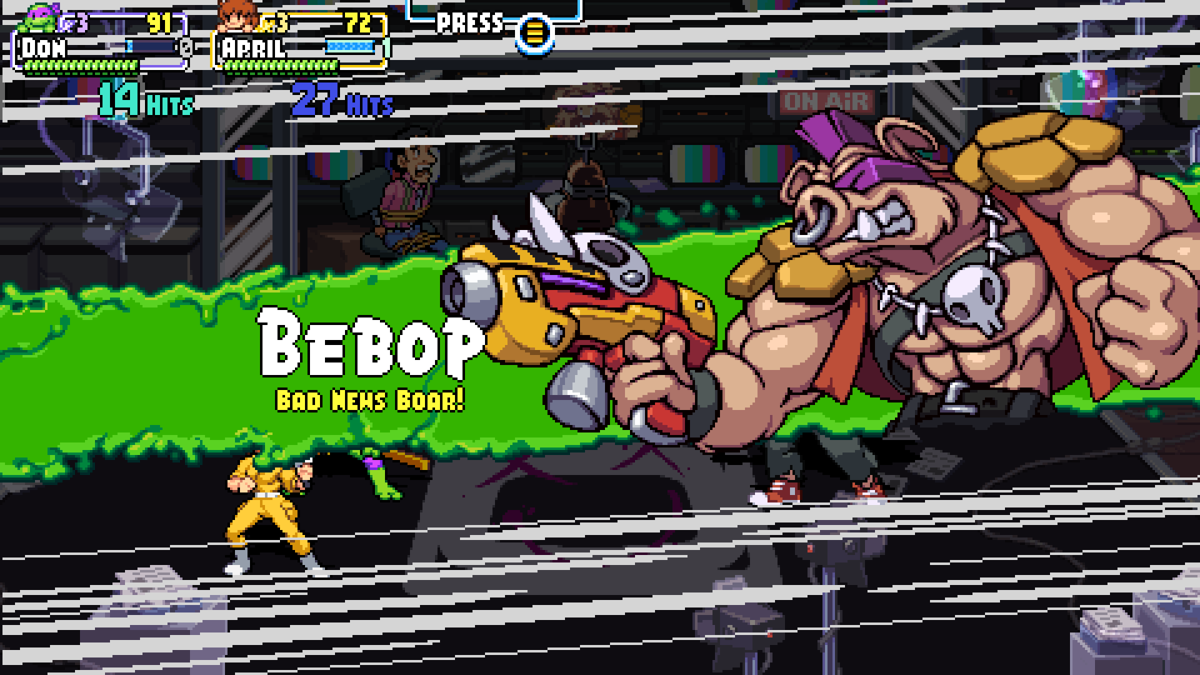 Teenage Mutant Ninja Turtles: Shredder's Revenge (Windows) screenshot: Bebop is the first boss