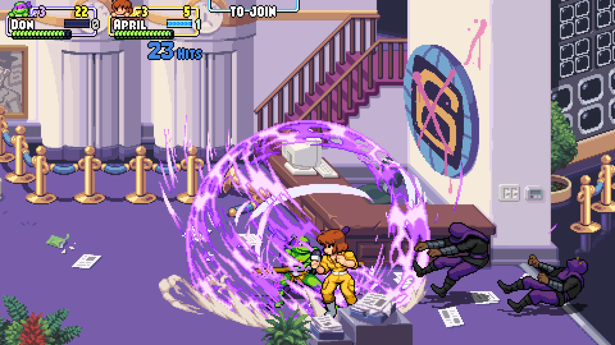 Teenage Mutant Ninja Turtles: Shredder's Revenge (Windows) screenshot: Using a super attack