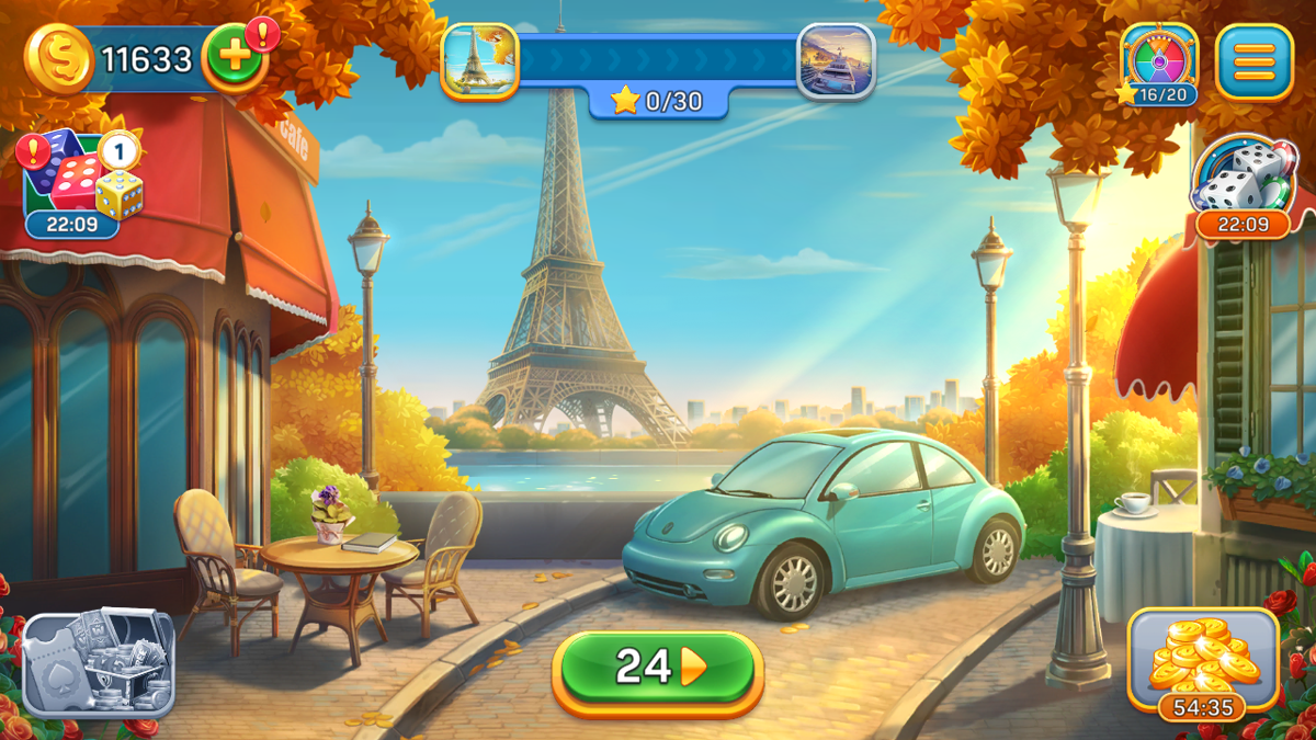 Solitaire Cruise (Android) screenshot: Headed to Paris