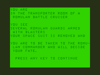 Star Trek Adventure #2 (TRS-80 CoCo) screenshot: Abducted by Romulans