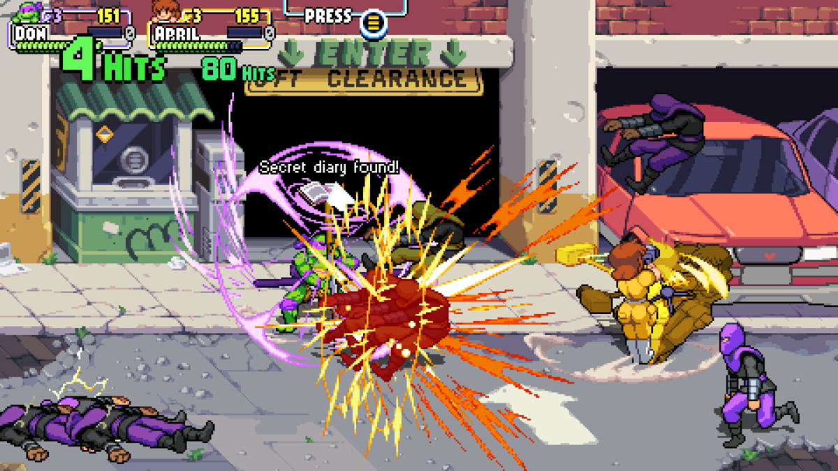 Teenage Mutant Ninja Turtles: Shredder's Revenge (Windows) screenshot: Destroy background objects for collectibles