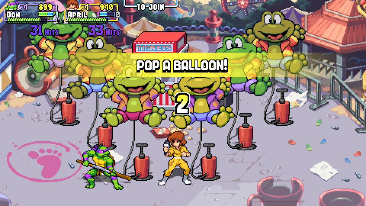Teenage Mutant Ninja Turtles: Shredder's Revenge (Windows) screenshot: Pop a balloon for a prize