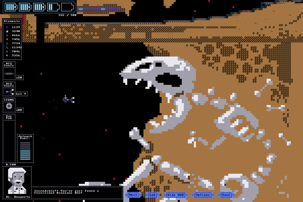 Dig-N-Rig (Windows) screenshot: Found a dinosaur skeleton.