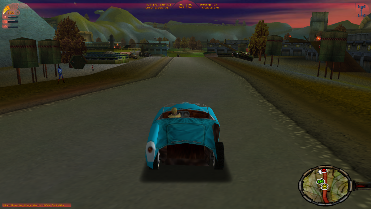 Carmageddon 3: TDR 2000 (Windows) screenshot: Racing in the military area