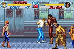 Final Fight One (Game Boy Advance) screenshot: You must defeat the bad guys, not talk with them!