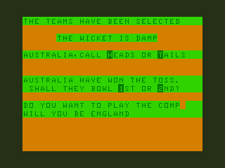 Tim Love's Cricket (Dragon 32/64) screenshot: Ready to play