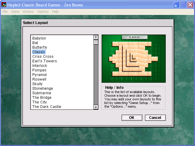 Hoyle Classic Board Games (Windows) screenshot: Zen Bones - setup