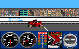 Pocket Rockets (Amiga) screenshot: Capcom Speedway game mode.