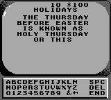 Jeopardy! Platinum Edition (Game Boy) screenshot: Pay attention at the answer.
