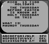 Jeopardy! Platinum Edition (Game Boy) screenshot: Asking the answer.