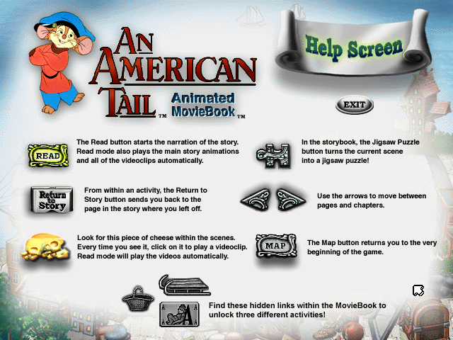 An American Tail: Animated MovieBook (Windows) screenshot: Help page