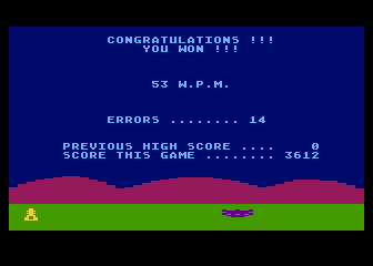 Typing Tutor plus Word Invaders (Atari 8-bit) screenshot: Word Invaders - Final Score