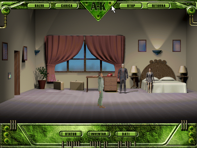 Atom Killer (Windows 3.x) screenshot: Adventure game section, Atom's parents' room