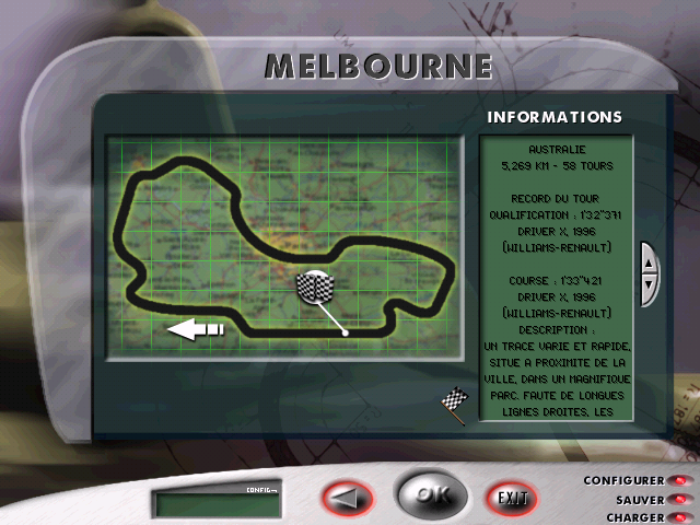 F1 Racing Simulation (Windows) screenshot: Melbourne circuit map
