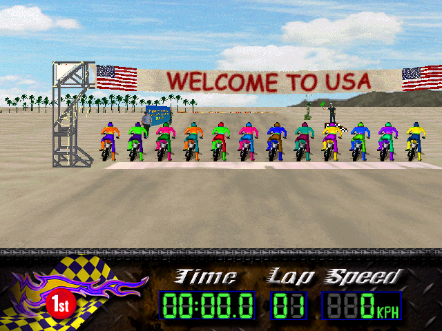 Moto Extreme (Windows) screenshot: USA track - starting line