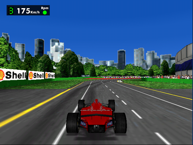 F1 Racing Simulation (Windows) screenshot: Rear camera view