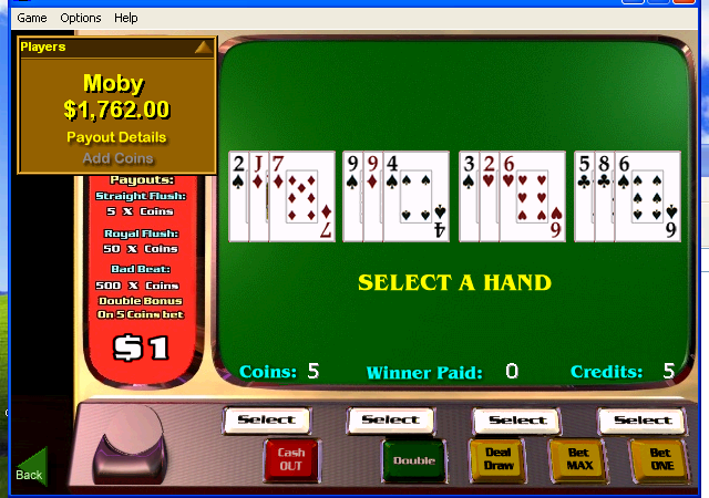Beat the House 2 (Windows) screenshot: Poker challenge - select a hand