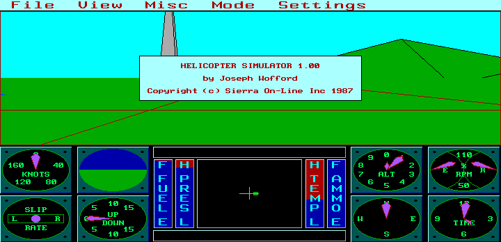 Sierra's 3-D Helicopter Simulator (DOS) screenshot: Title Screen (Hercules InColor Graphics)