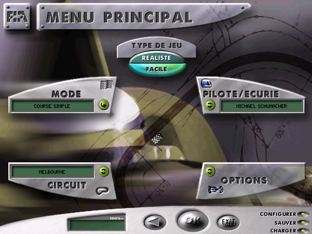 F1 Racing Simulation (Windows) screenshot: Main menu