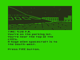 War of the Worlds: Chapter Three - The Last Hope (TRS-80 CoCo) screenshot: Near the Alien Ship