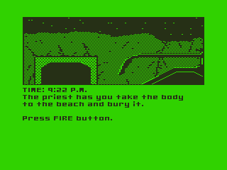 War of the Worlds: Chapter Three - The Last Hope (TRS-80 CoCo) screenshot: Burying the Soldier