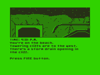 War of the Worlds: Chapter Three - The Last Hope (TRS-80 CoCo) screenshot: Starting on Merristone Island