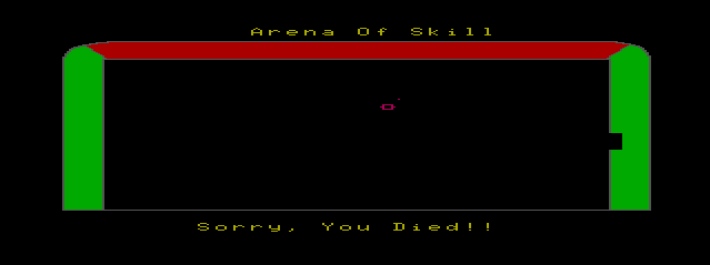 Arena of Skill (TRS-80 CoCo) screenshot: Killed by an Enemy