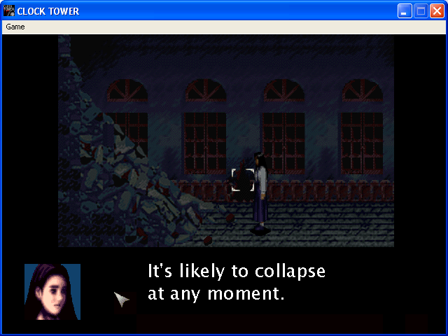 Clock Tower (Windows) screenshot: It's even more dangerous than I thought