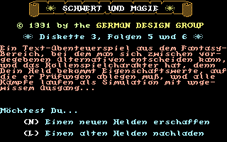 Schwert und Magie III: Folge 5+6 (Commodore 64) screenshot: Main Menu.