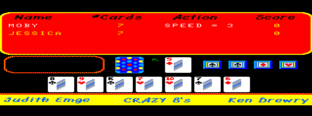 Crazy 8's (TRS-80 CoCo) screenshot: Play a Card