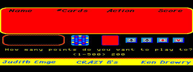 Crazy 8's (TRS-80 CoCo) screenshot: Game Setup