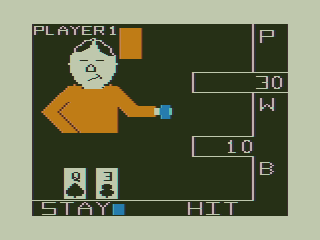 Blackjack (TRS-80 CoCo) screenshot: Stay or Hit?