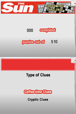 The Sun Crossword Challenge (Nintendo DS) screenshot: Type of Clues