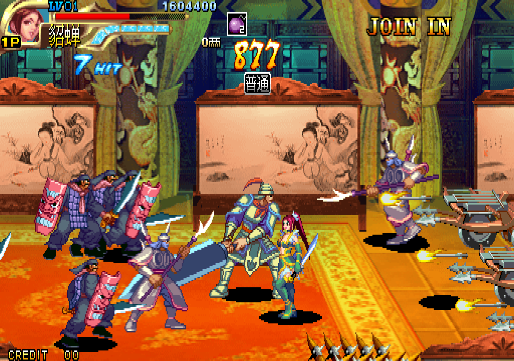 Knights of Valour 3 (Arcade) screenshot: Indoors is beautifully decorated.