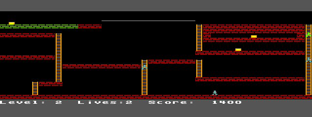 Digger (TRS-80 CoCo) screenshot: Chased up a Ladder