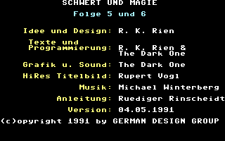 Schwert und Magie III: Folge 5+6 (Commodore 64) screenshot: Credits.
