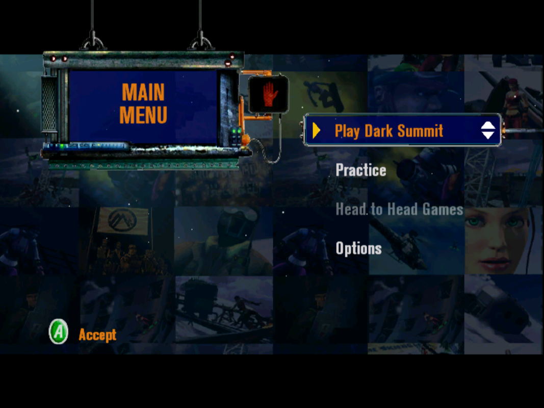 Dark Summit (Xbox) screenshot: Main Menu selections.